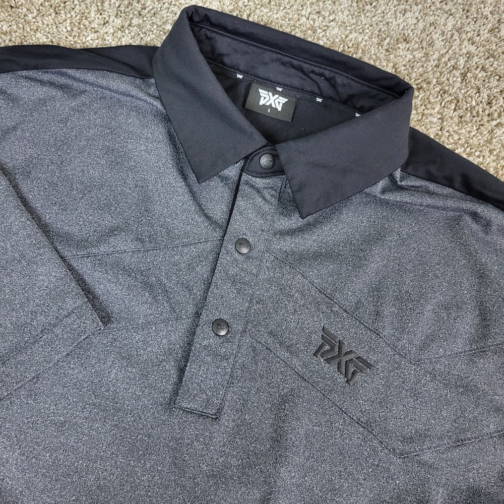 PXG Mens Small Gray Black Performance Stretch Golf Polo Short Sleeve